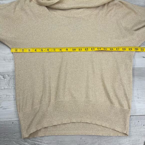 Michael Kors Gold Glitter Cowl Neck 3/4 Sleeve Sparkle Holiday Sweater Medium - Picture 6 of 10